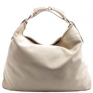 GUCCI 114900 Cream Leather Large Horsebit Hobo